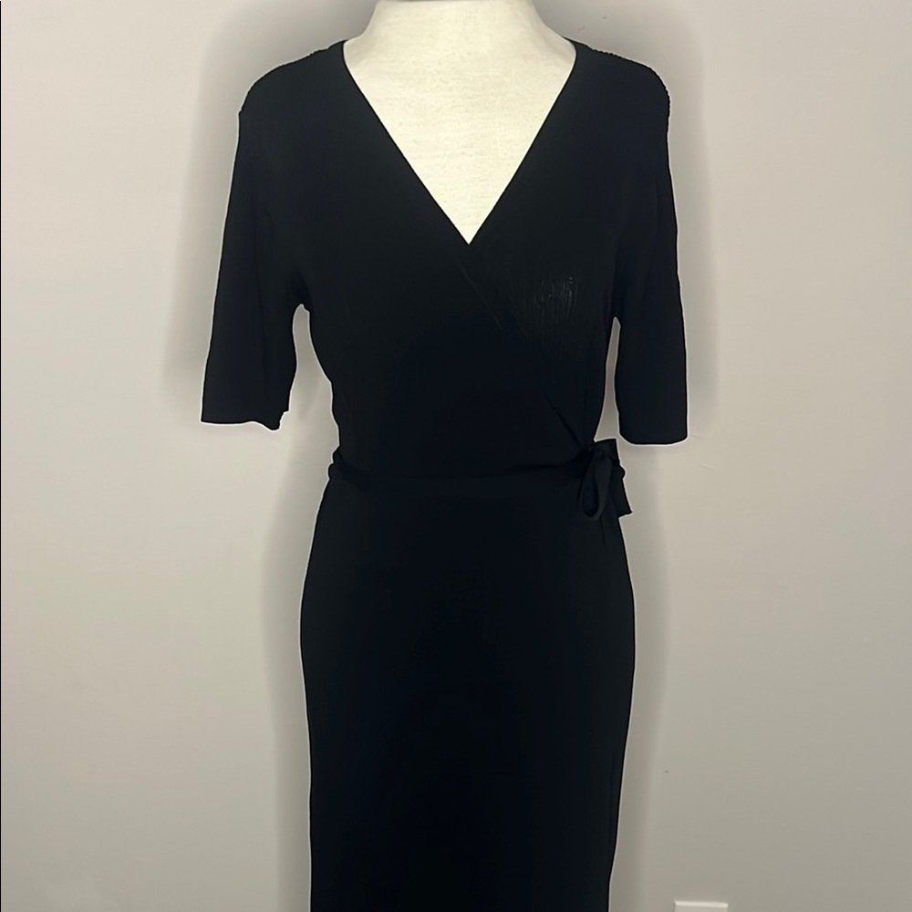 All Row Black Ribbed Midi Wrap Dress - Picture 2 of 7
